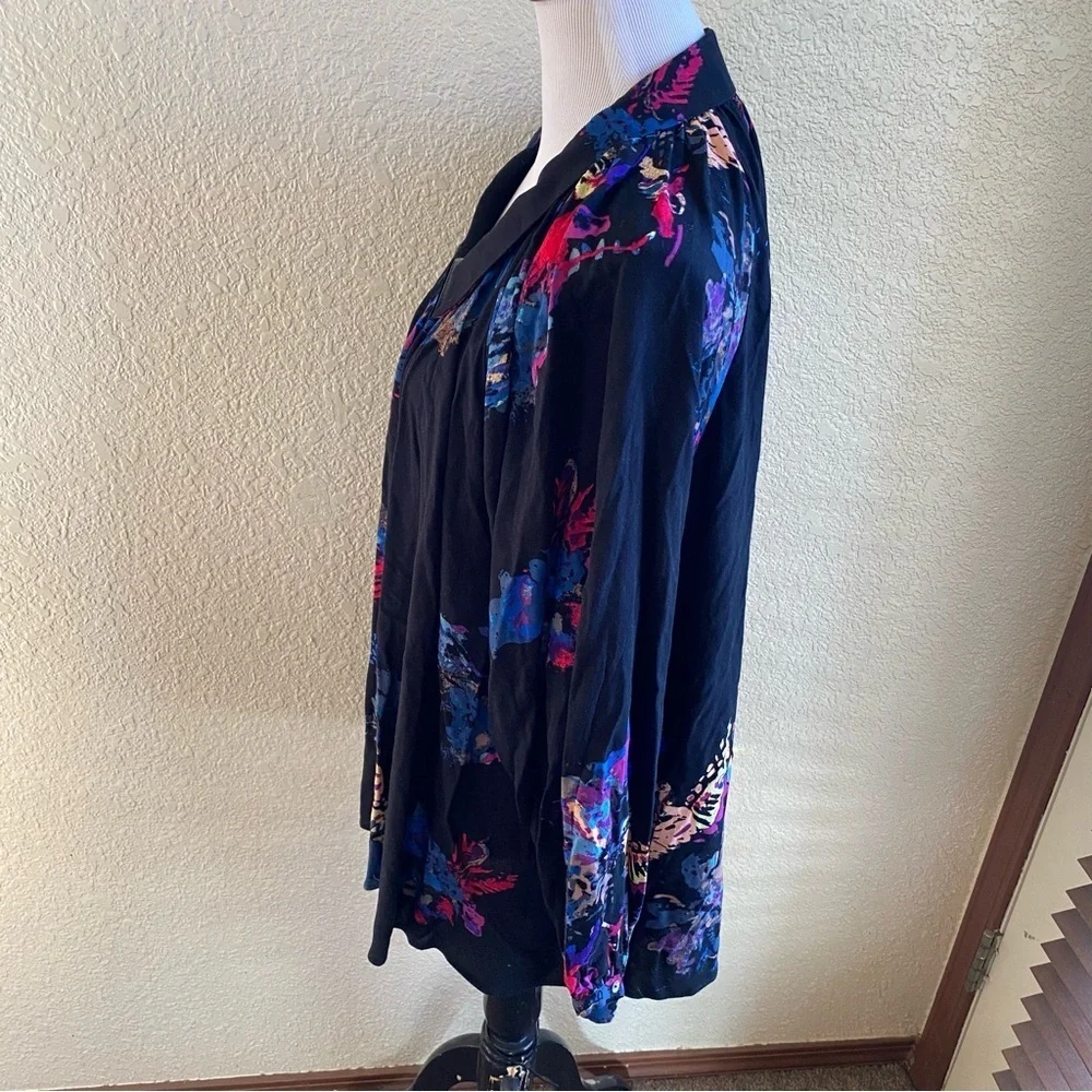 Free People Meadow Lark Floral Blouse Tunic Button Down Shirt Long Sleeve: Sm